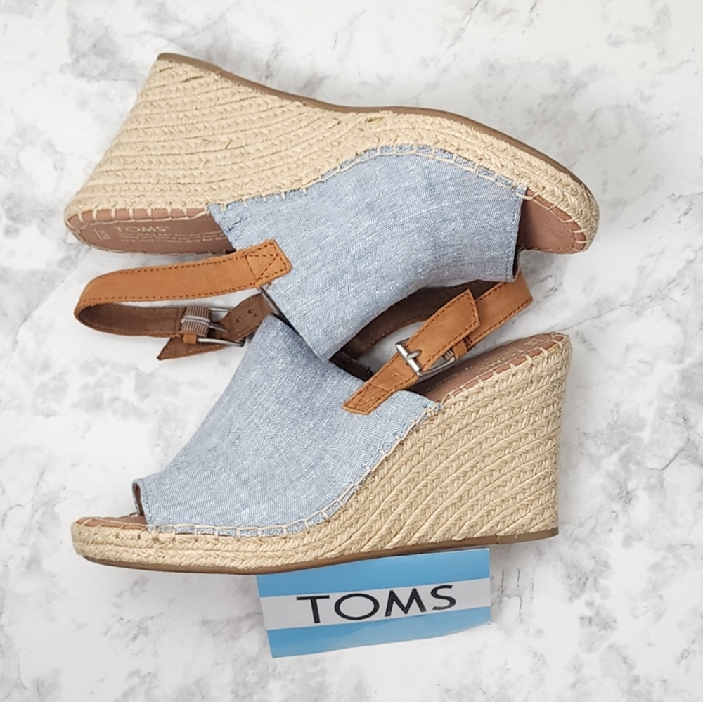 TOMS Monica Blue Chambray Wedge